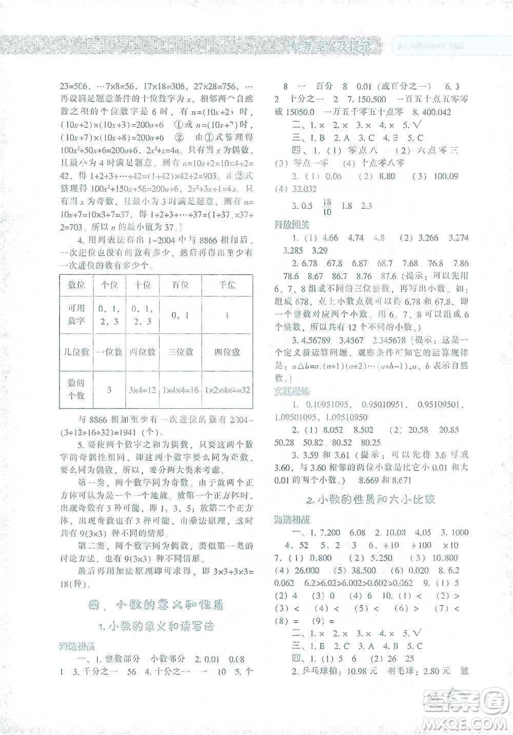 遼寧教育出版社2021尖子生題庫(kù)數(shù)學(xué)四年級(jí)下冊(cè)人教版參考答案
