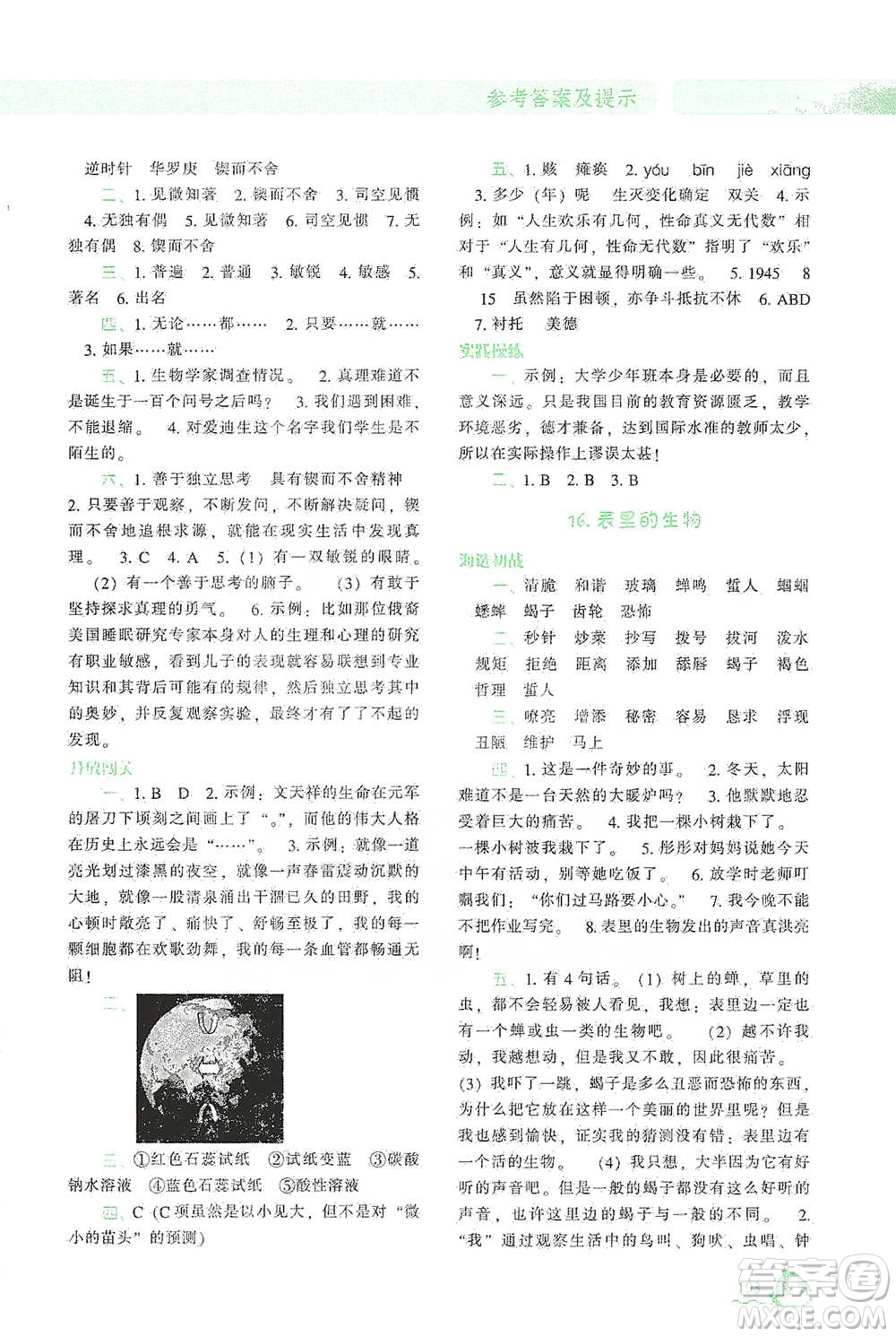 遼寧教育出版社2021尖子生題庫(kù)語(yǔ)文六年級(jí)下冊(cè)人教版參考答案