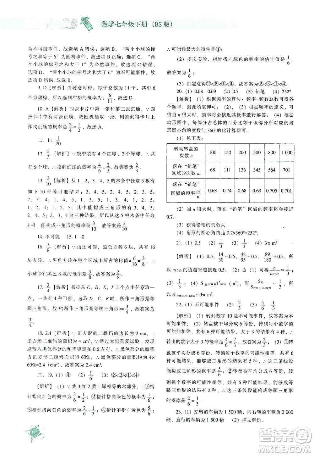 遼寧教育出版社2021尖子生題庫數(shù)學(xué)七年級下冊北師版參考答案