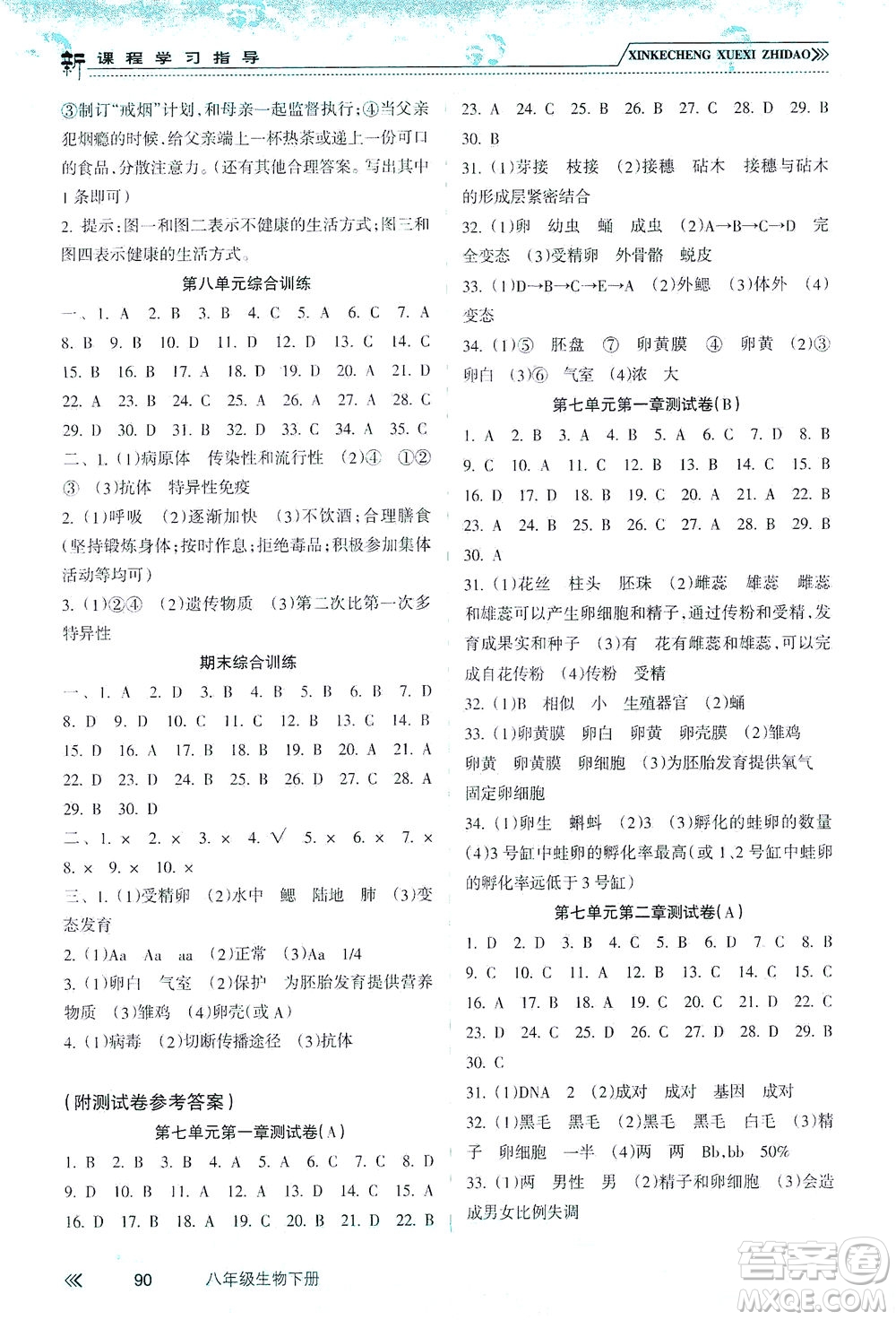 南方出版社2021新課程學(xué)習(xí)指導(dǎo)生物八年級(jí)下冊人教版答案