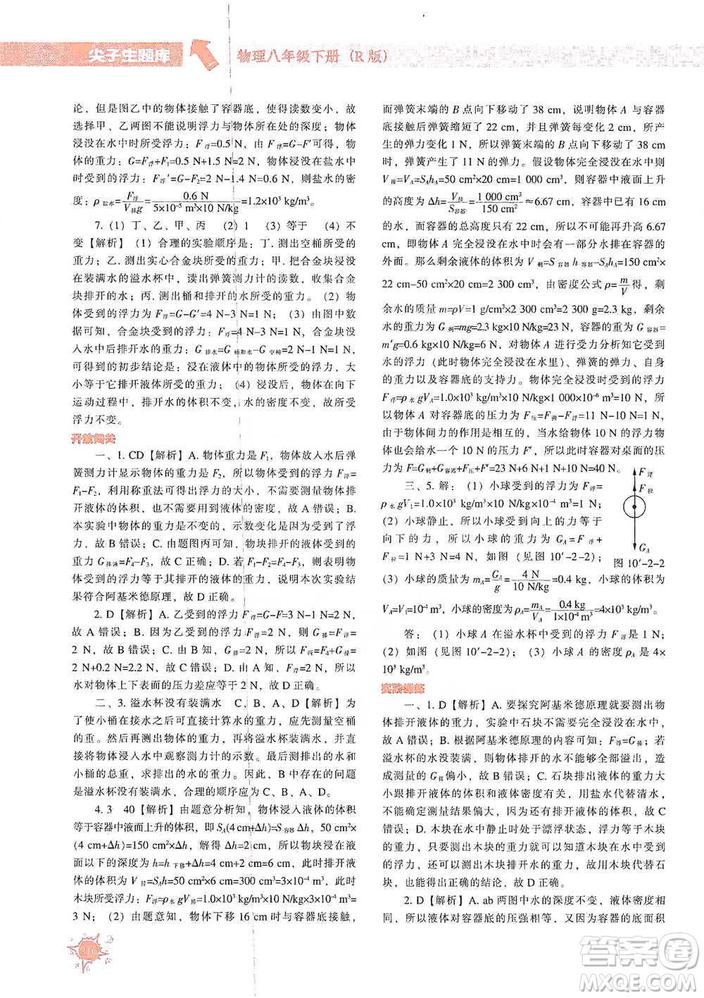 遼寧教育出版社2021尖子生題庫(kù)物理八年級(jí)下冊(cè)人教版參考答案