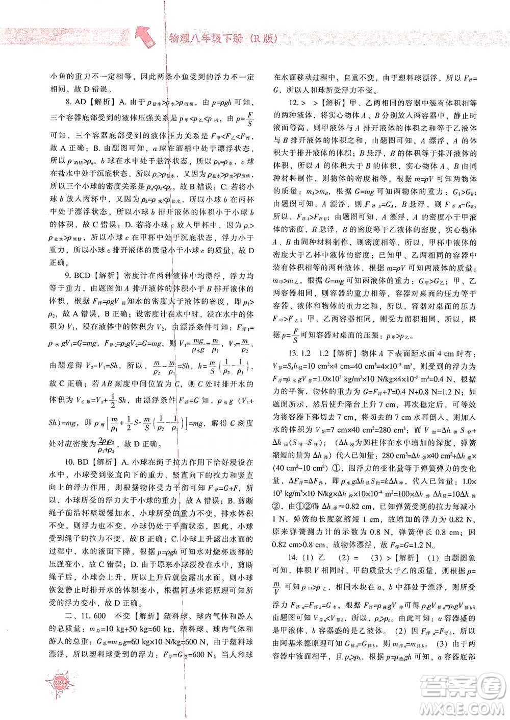 遼寧教育出版社2021尖子生題庫(kù)物理八年級(jí)下冊(cè)人教版參考答案