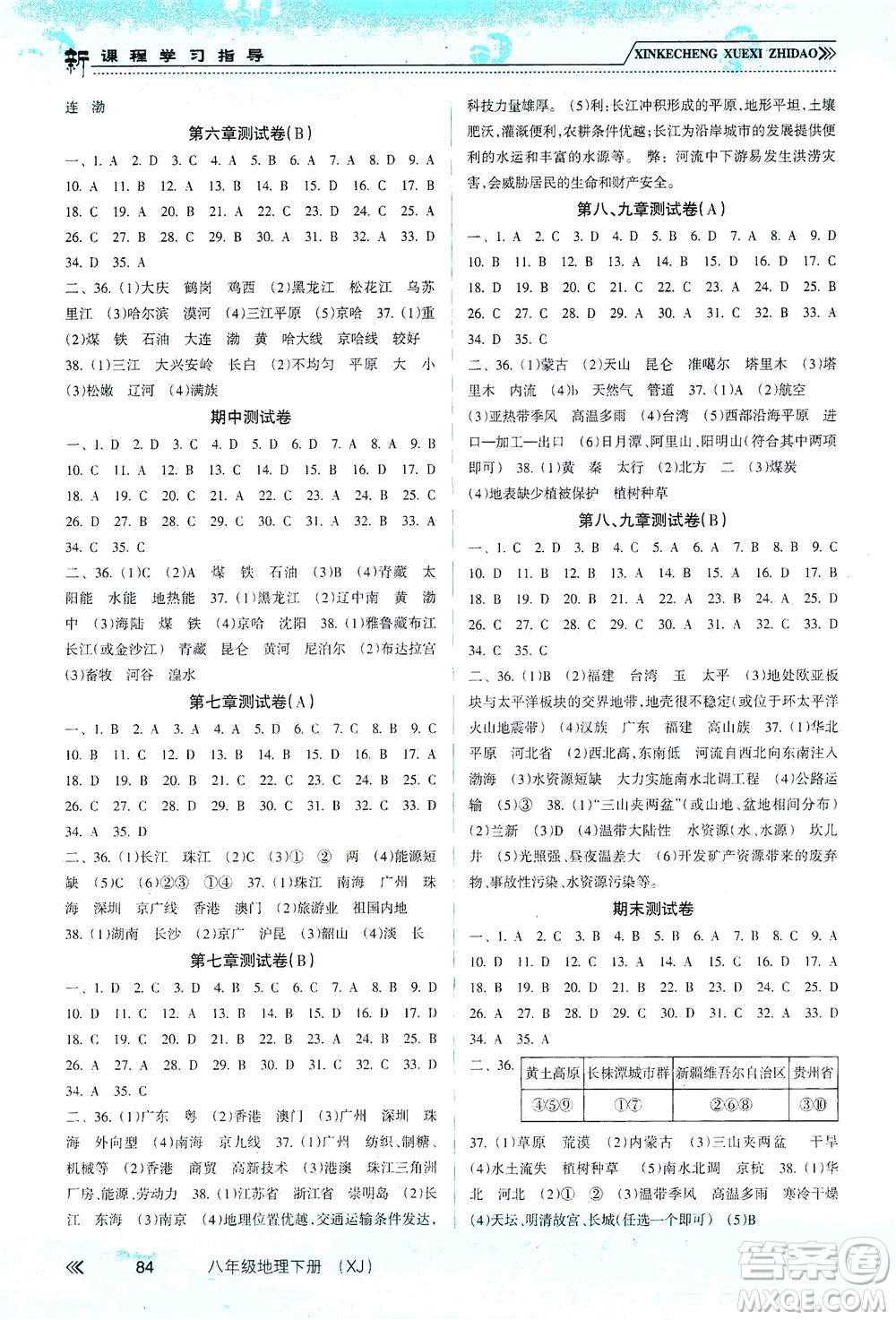 南方出版社2021新課程學(xué)習(xí)指導(dǎo)地理八年級(jí)下冊(cè)XJ湘教版答案