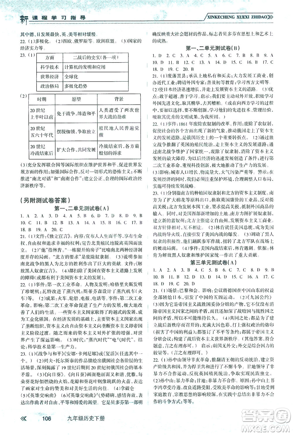 南方出版社2021新課程學(xué)習(xí)指導(dǎo)歷史九年級下冊人教版答案