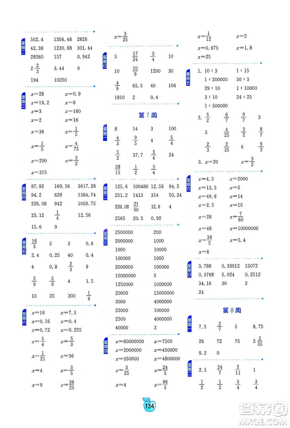 江蘇人民出版社2021小學(xué)數(shù)學(xué)計算高手六年級下冊人教版參考答案