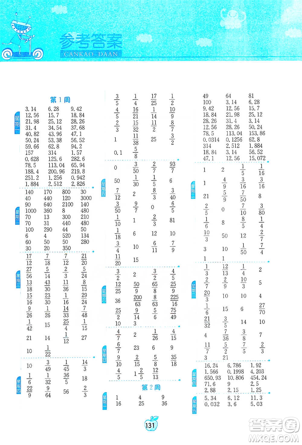 江蘇人民出版社2021小學(xué)數(shù)學(xué)計(jì)算高手六年級下冊北師大版參考答案