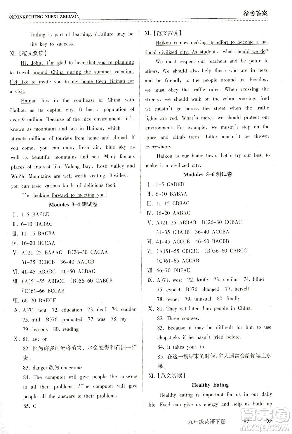 南方出版社2021新課程學(xué)習(xí)指導(dǎo)英語九年級(jí)下冊(cè)WY外研版答案