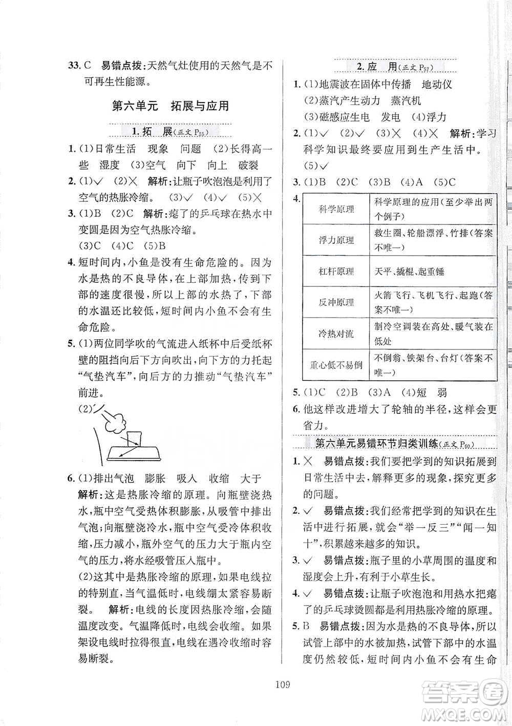 陜西人民教育出版社2021小學(xué)教材全練六年級下冊科學(xué)蘇教版參考答案