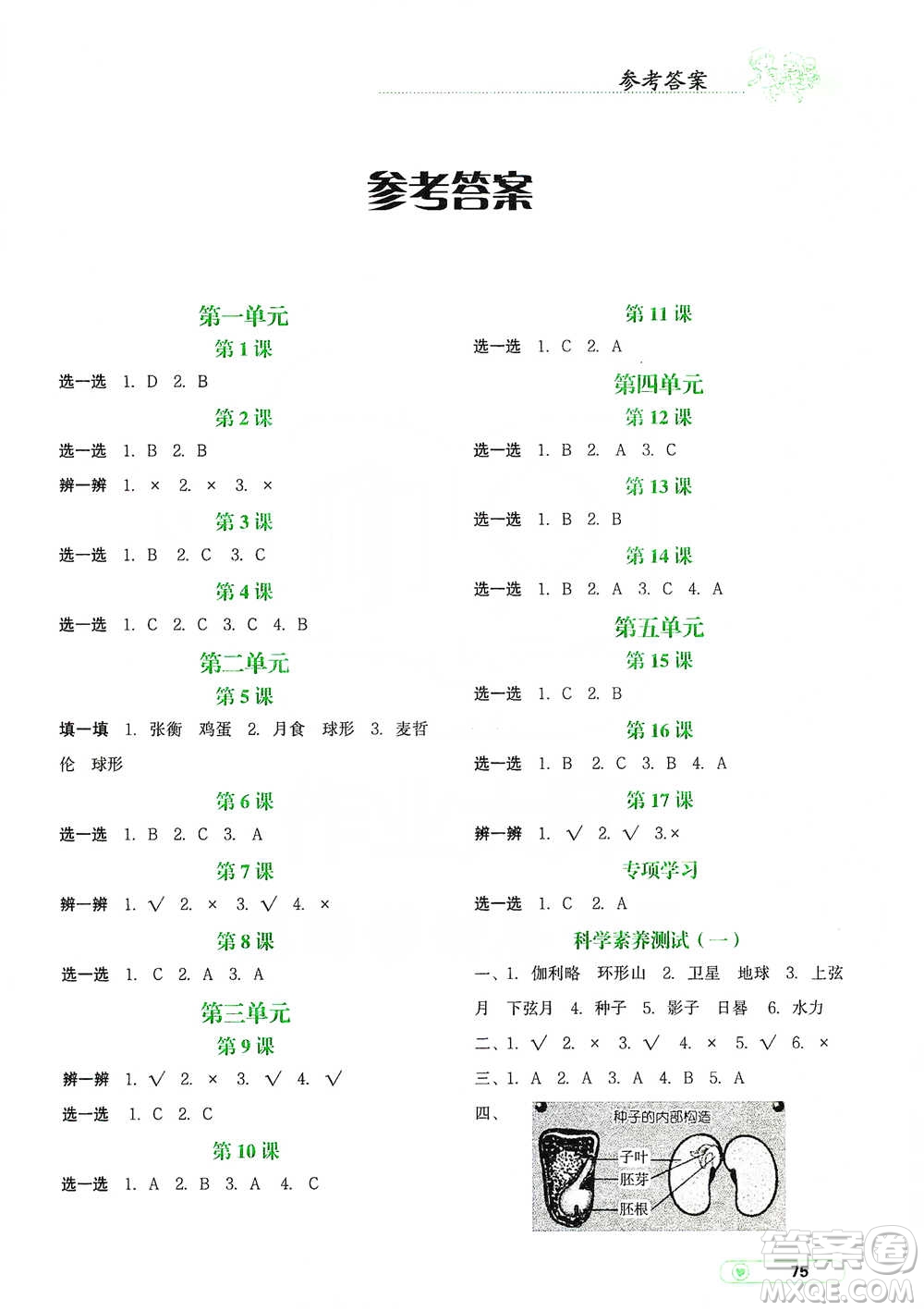 遼寧教育出版社2021小學(xué)科學(xué)實驗冊四年級下冊參考答案