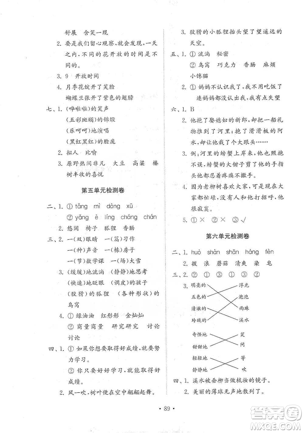 山東教育出版社2021小學(xué)同步練習(xí)冊(cè)配套檢測(cè)卷語(yǔ)文三年級(jí)下冊(cè)人教版參考答案