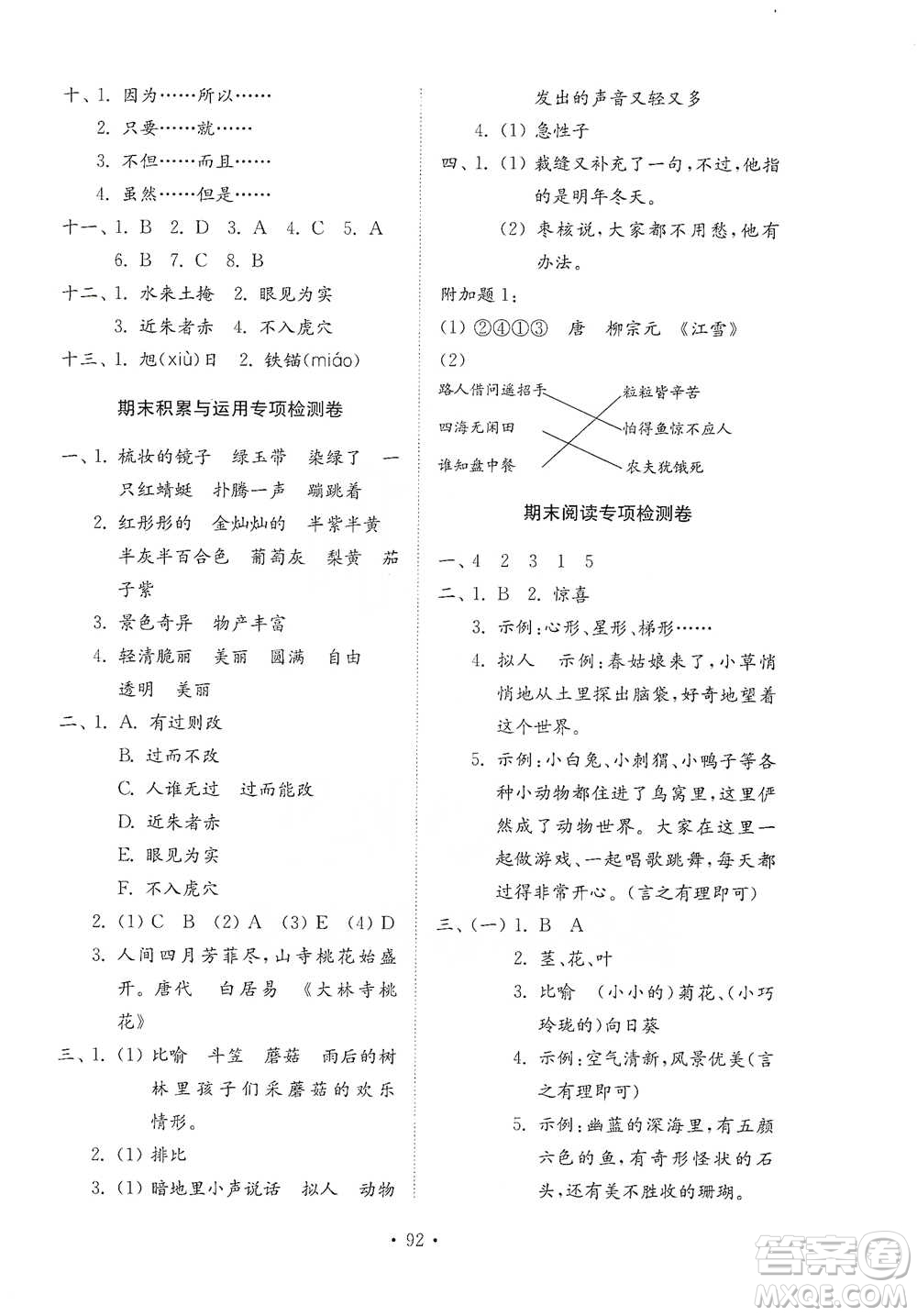 山東教育出版社2021小學(xué)同步練習(xí)冊(cè)配套檢測(cè)卷語(yǔ)文三年級(jí)下冊(cè)人教版參考答案