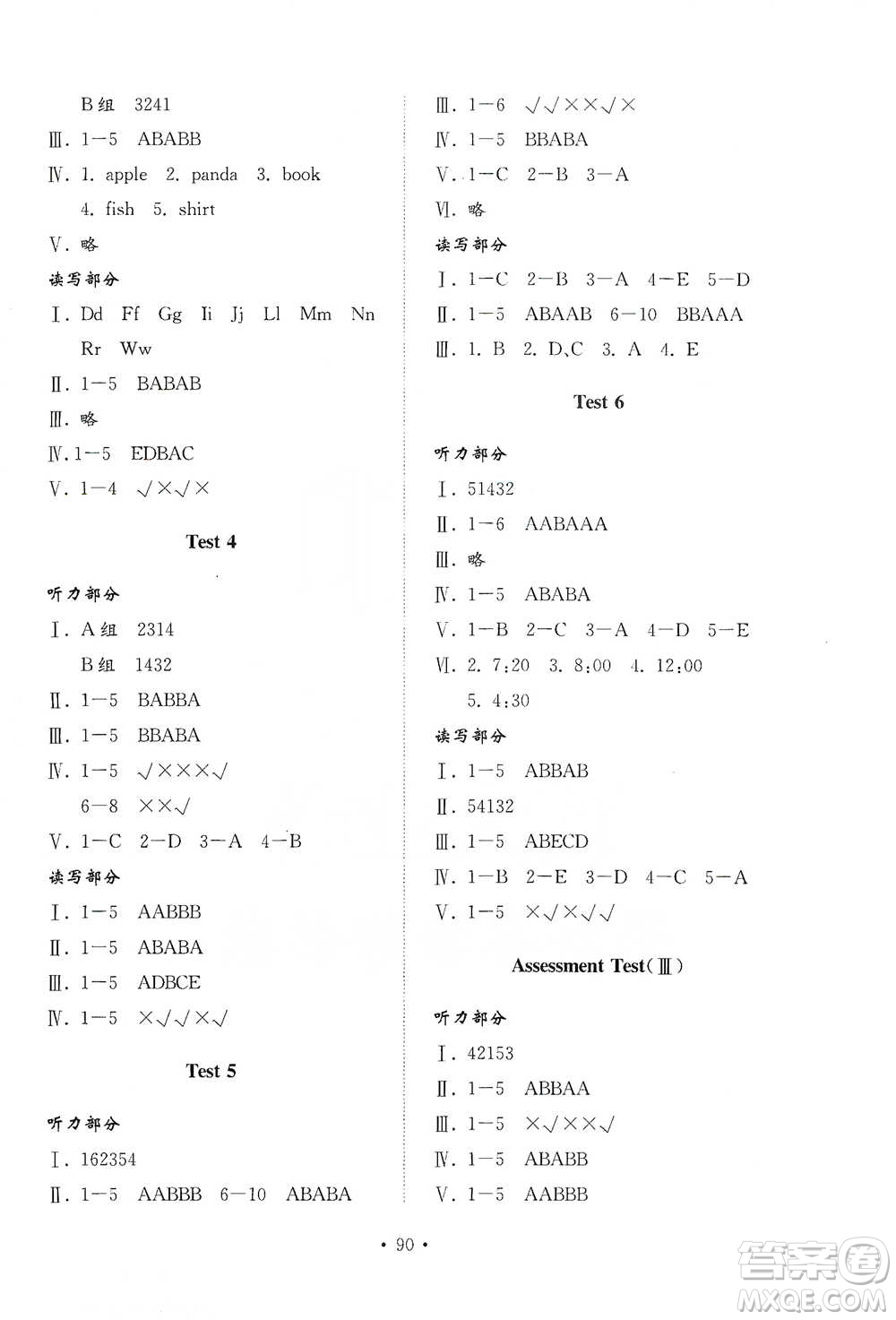 山東教育出版社2021小學(xué)同步練習(xí)冊(cè)配套檢測卷英語三年級(jí)下冊(cè)魯科版參考答案