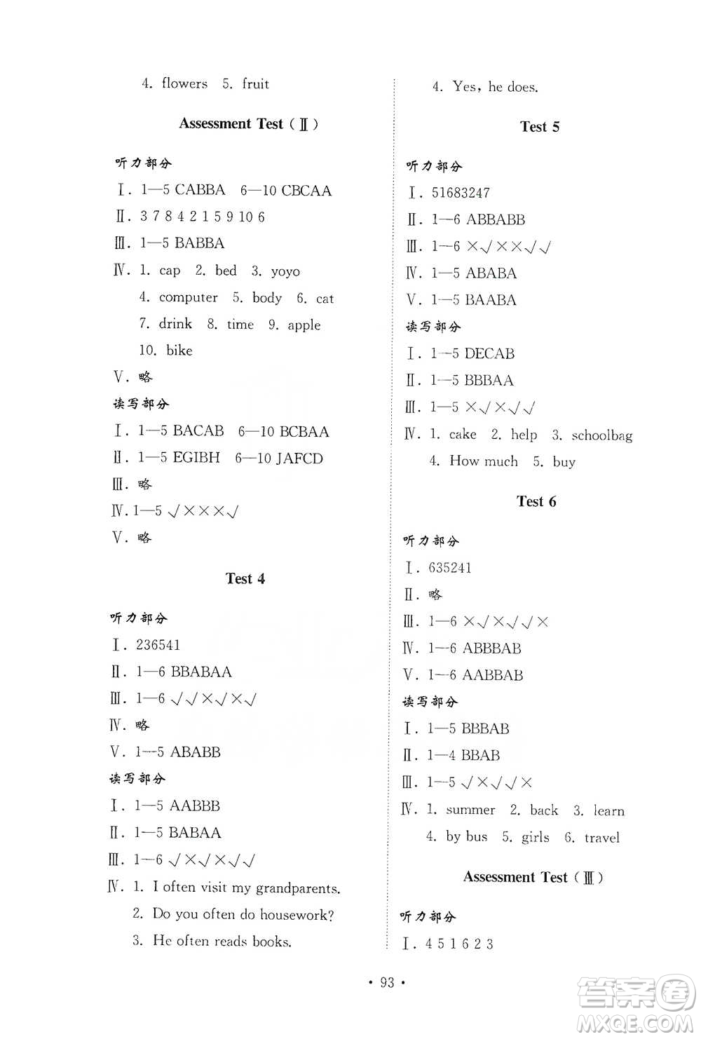 山東教育出版社2021小學(xué)同步練習(xí)冊(cè)配套檢測(cè)卷英語(yǔ)四年級(jí)下冊(cè)外研版參考答案