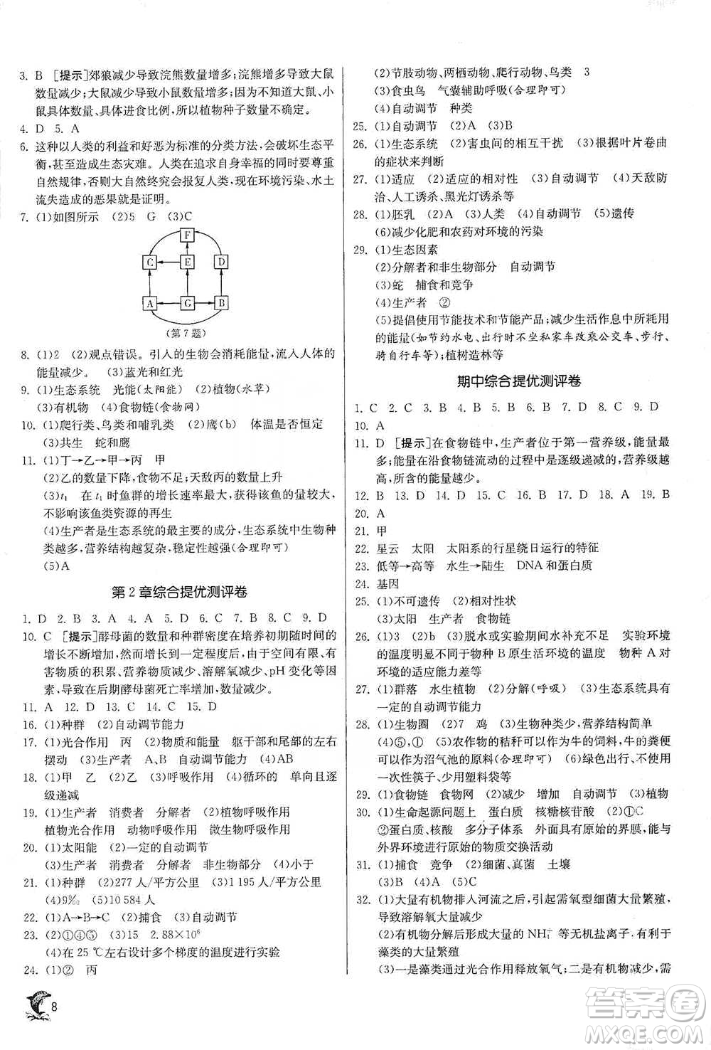 江蘇人民出版社2021實驗班提優(yōu)訓練九年級下冊科學浙教版參考答案