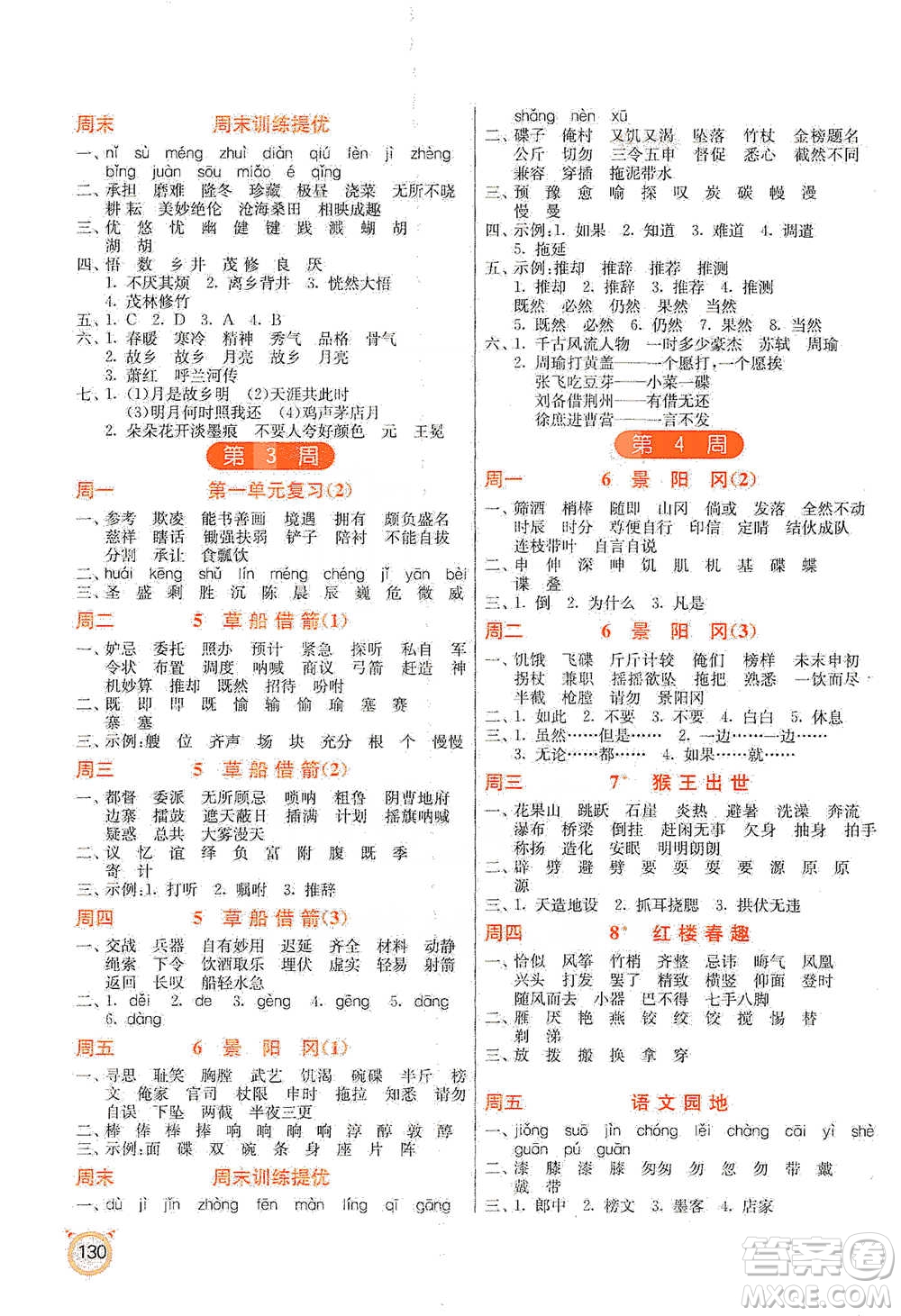 江蘇人民出版社2021小學(xué)語文默寫高手五年級下冊人教版參考答案