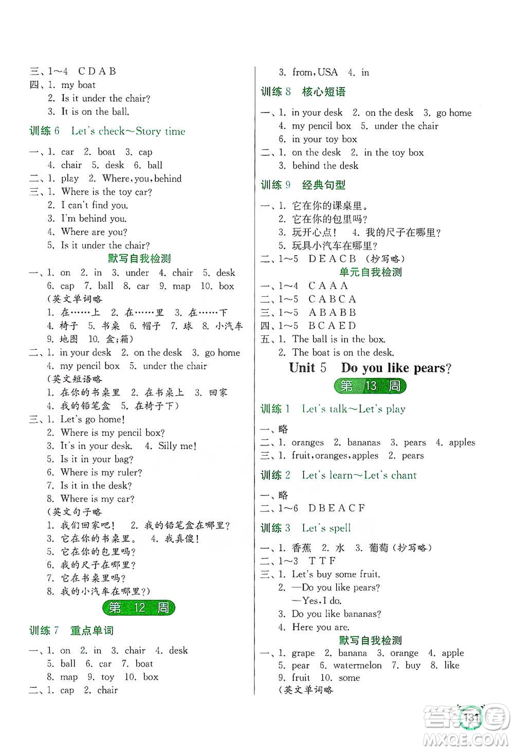 江蘇人民出版社2021小學(xué)英語(yǔ)默寫高手三年級(jí)下冊(cè)人教PEP版參考答案