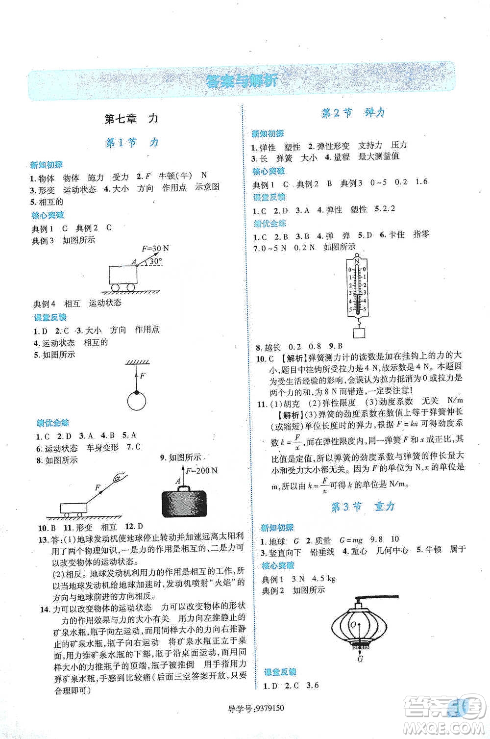 陜西科學(xué)技術(shù)出版社2021新課標(biāo)教材同步導(dǎo)練八年級下冊物理人教版參考答案