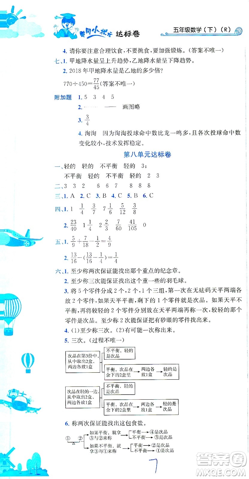 龍門書局2021黃岡小狀元達標卷五年級數(shù)學(xué)下R人教版答案