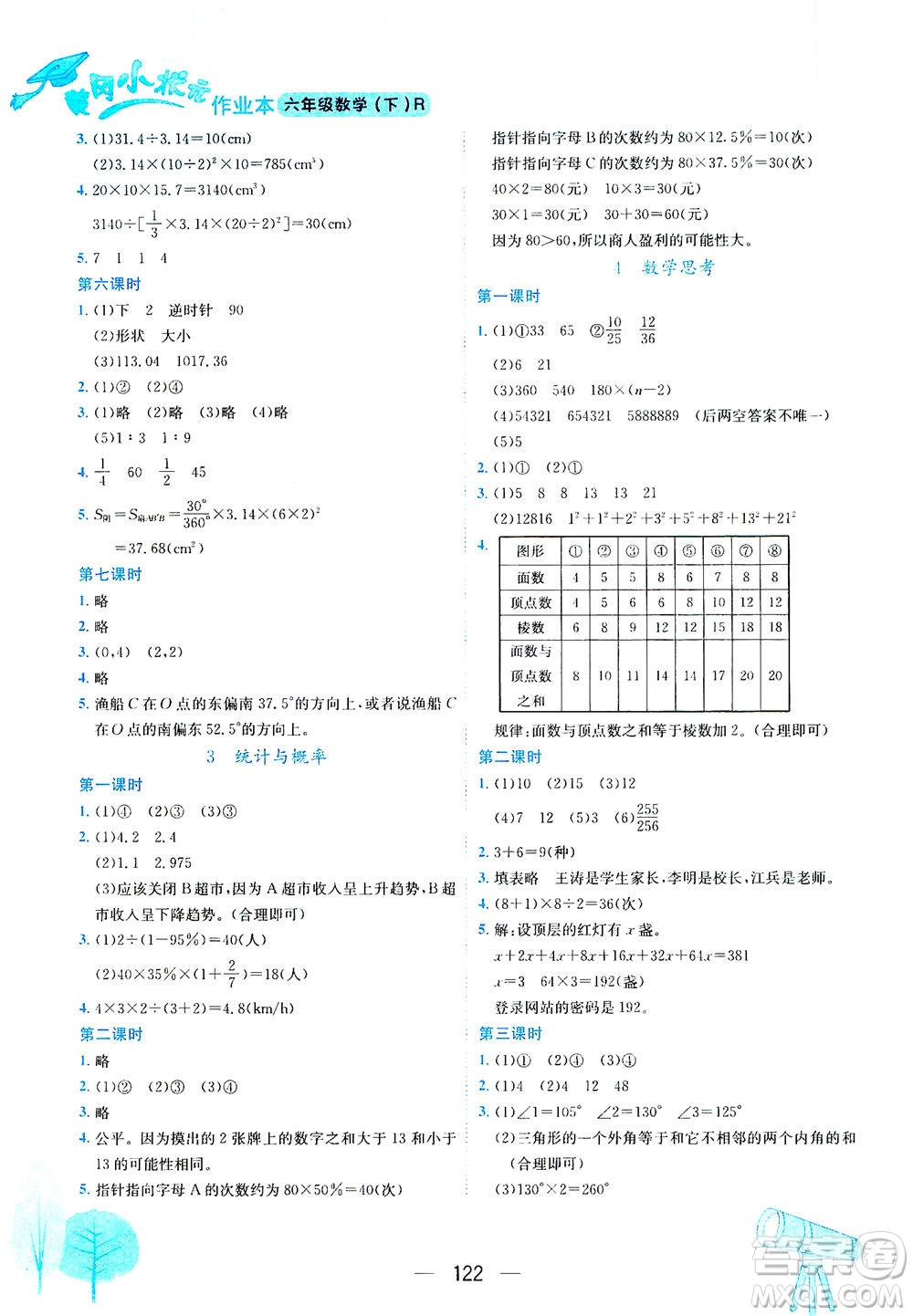 龍門書(shū)局2021黃岡小狀元作業(yè)本六年級(jí)數(shù)學(xué)下R人教版答案