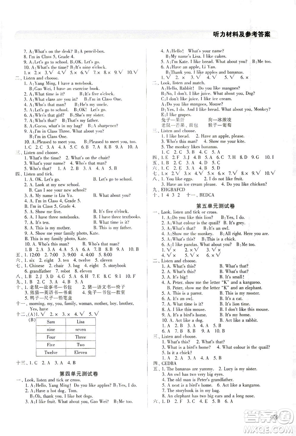 天津教育出版社2021學習質量監(jiān)測英語三年級下冊人教版答案