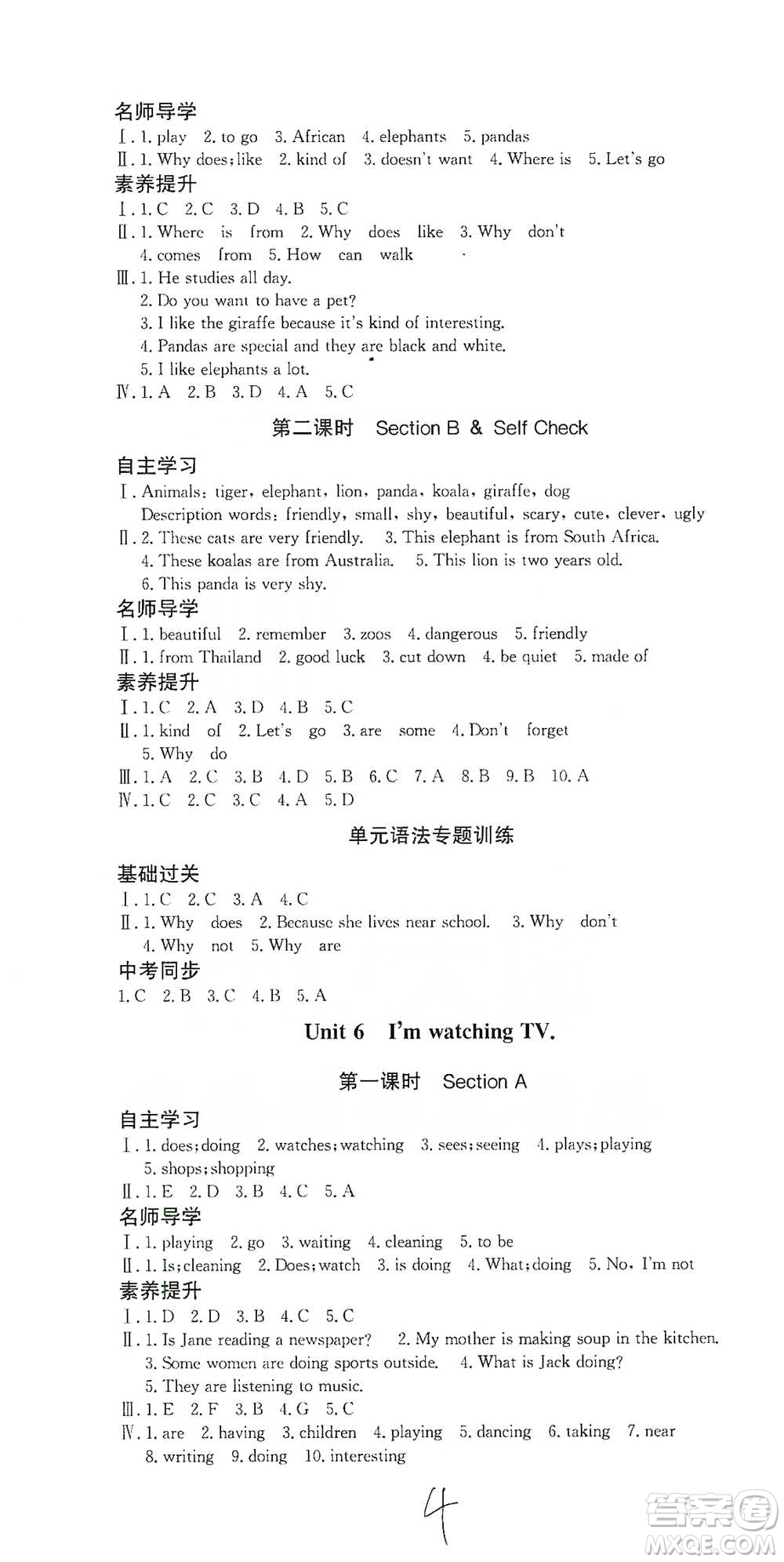 陜西人民出版社2021實(shí)驗(yàn)教材新學(xué)案英語(yǔ)七年級(jí)下冊(cè)人教版參考答案