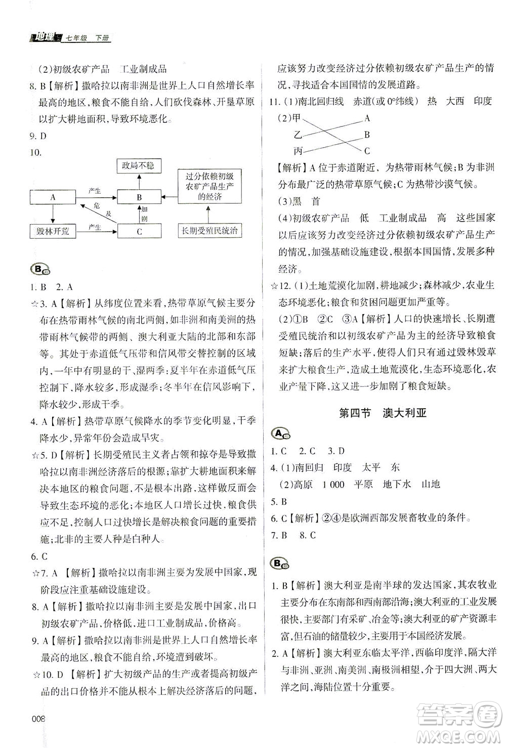 天津教育出版社2021學(xué)習(xí)質(zhì)量監(jiān)測七年級地理下冊人教版答案