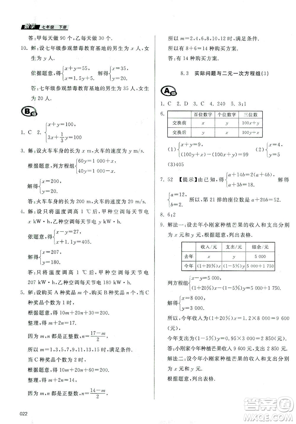 天津教育出版社2021學(xué)習(xí)質(zhì)量監(jiān)測七年級(jí)數(shù)學(xué)下冊(cè)人教版答案