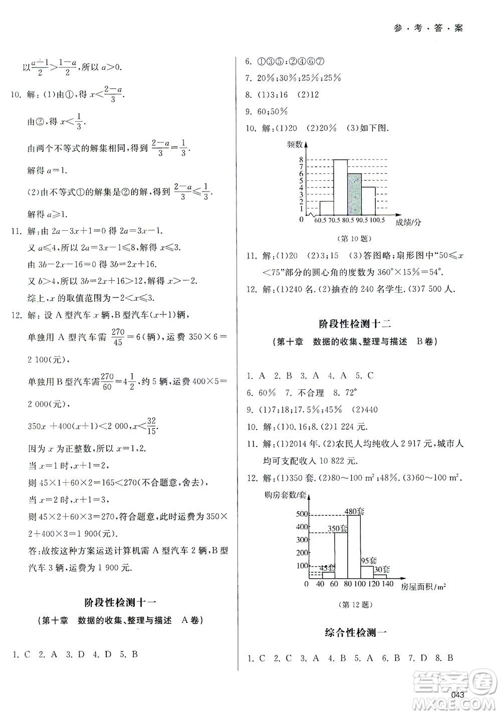 天津教育出版社2021學(xué)習(xí)質(zhì)量監(jiān)測七年級(jí)數(shù)學(xué)下冊(cè)人教版答案