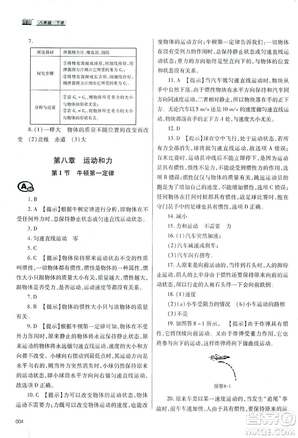 天津教育出版社2021學(xué)習(xí)質(zhì)量監(jiān)測(cè)八年級(jí)物理下冊(cè)人教版答案