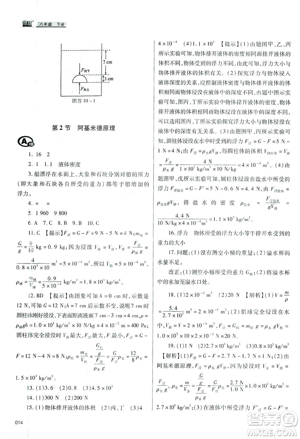天津教育出版社2021學(xué)習(xí)質(zhì)量監(jiān)測(cè)八年級(jí)物理下冊(cè)人教版答案