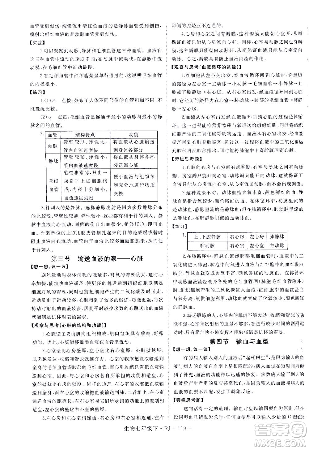 寧夏人民教育出版社2021學(xué)練優(yōu)生物七年級(jí)下冊(cè)人教版答案