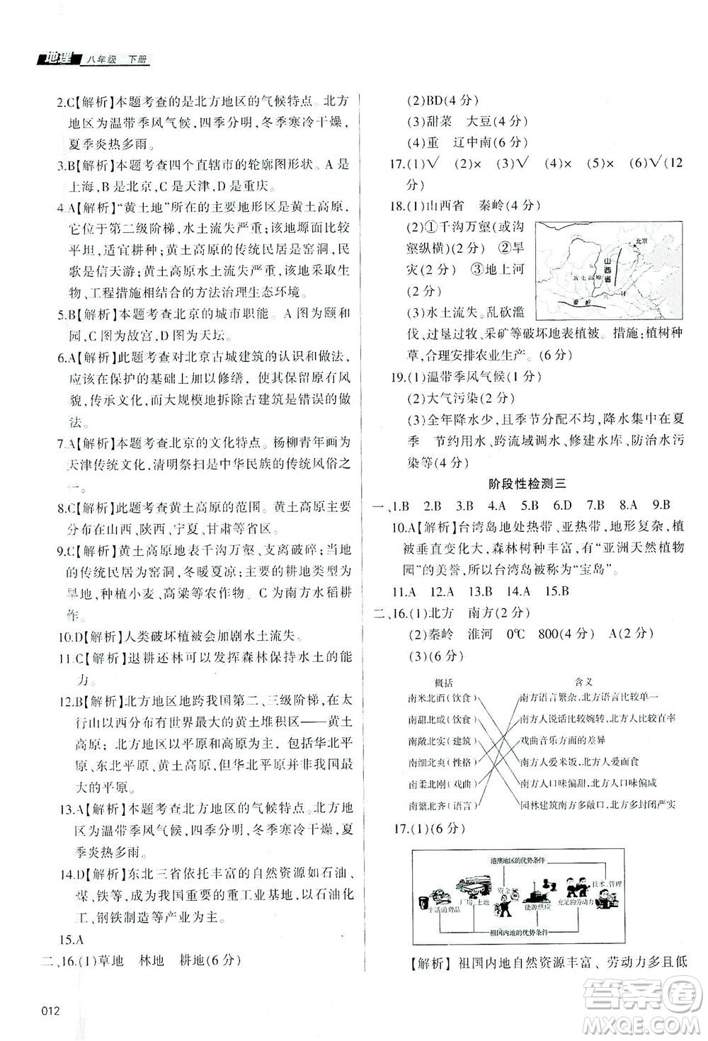 天津教育出版社2021學習質量監(jiān)測八年級地理下冊人教版答案