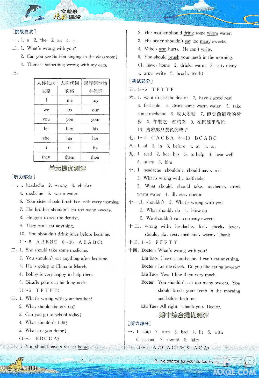 江蘇人民出版社2021實(shí)驗(yàn)班提優(yōu)課堂英語(yǔ)五年級(jí)下冊(cè)江蘇專用譯林版參考答案