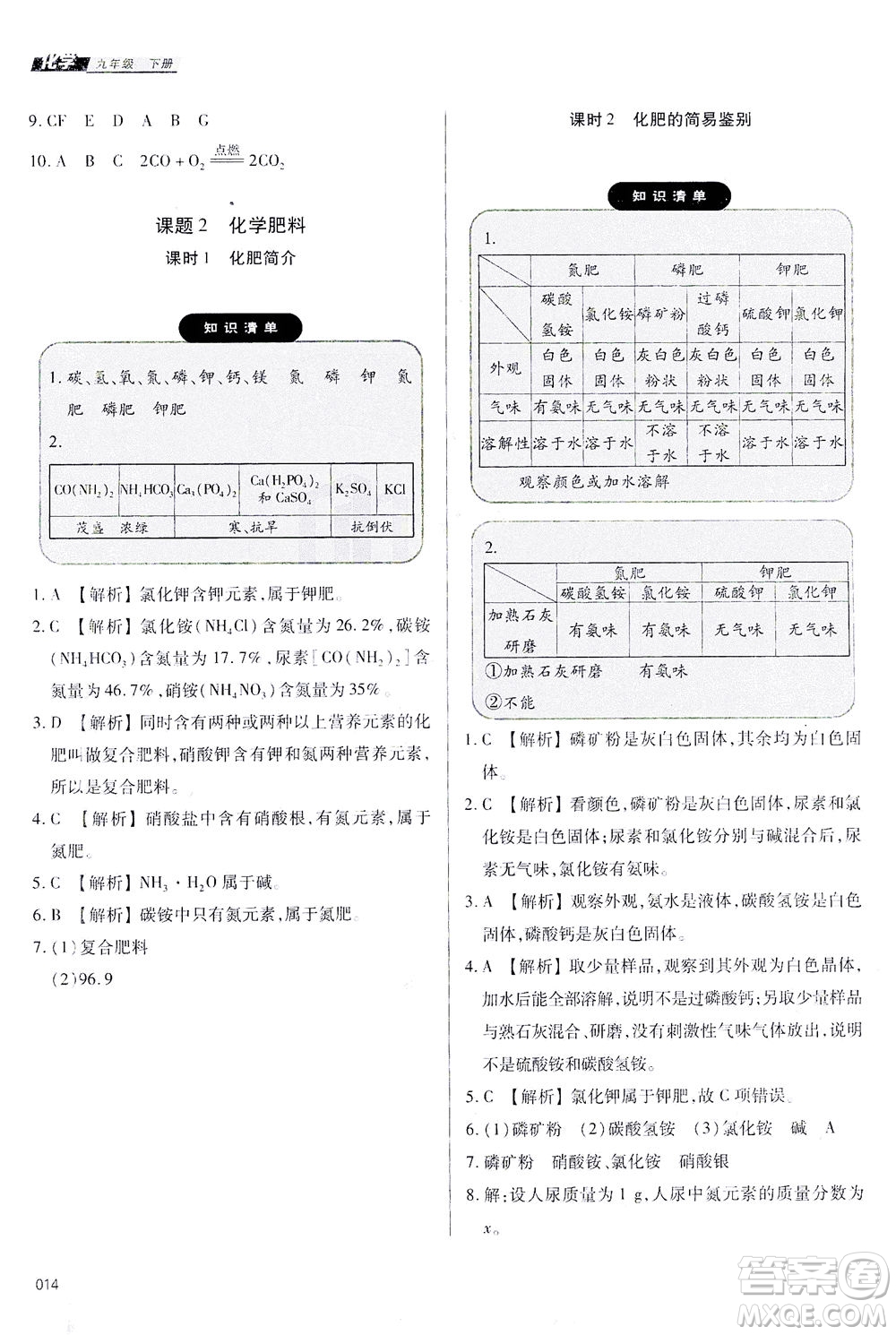 天津教育出版社2021學(xué)習(xí)質(zhì)量監(jiān)測(cè)九年級(jí)化學(xué)下冊(cè)人教版答案