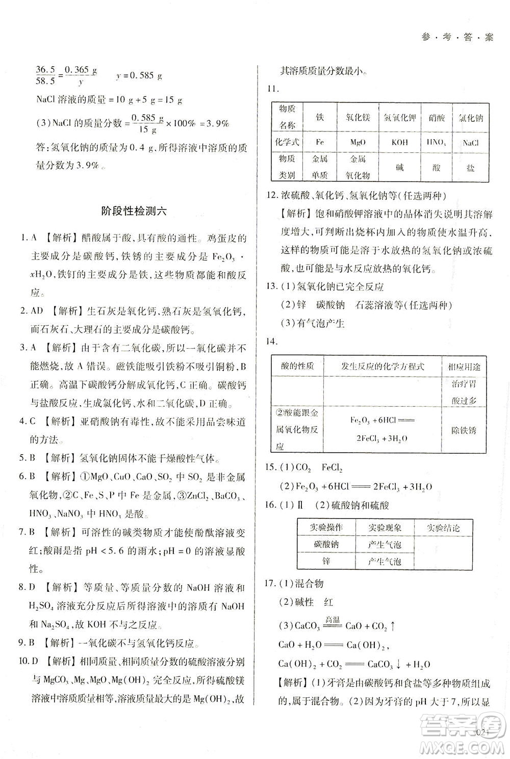 天津教育出版社2021學(xué)習(xí)質(zhì)量監(jiān)測(cè)九年級(jí)化學(xué)下冊(cè)人教版答案