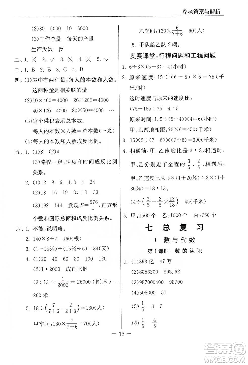 江蘇人民出版社2021實(shí)驗(yàn)班提優(yōu)課堂數(shù)學(xué)六年級下冊蘇教版參考答案