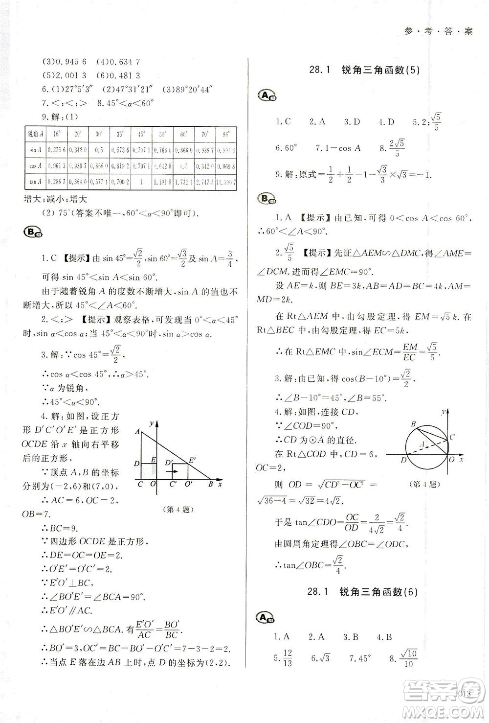 天津教育出版社2021學習質量監(jiān)測九年級數(shù)學下冊人教版答案