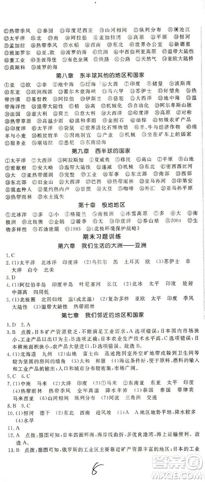 武漢出版社2021學(xué)練優(yōu)科學(xué)思維訓(xùn)練法地理七年級下冊RJ人教版答案