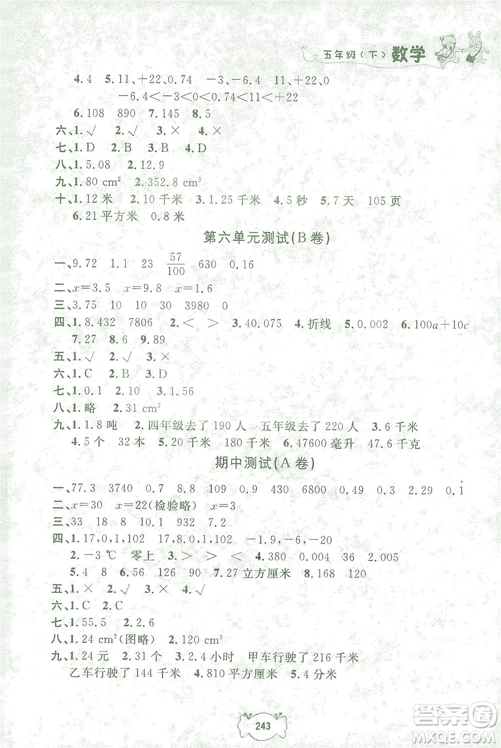 上海大學(xué)出版社2021鐘書(shū)金牌課課練五年級(jí)數(shù)學(xué)下冊(cè)滬教版答案
