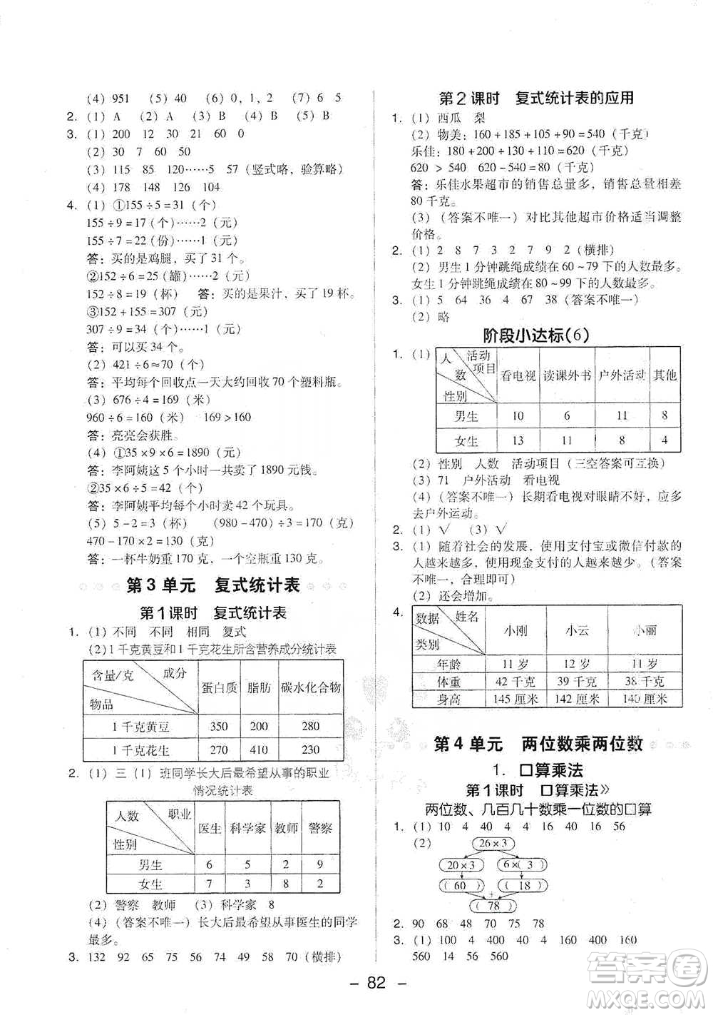 吉林教育出版社2021典中點(diǎn)三年級下冊數(shù)學(xué)人教版參考答案
