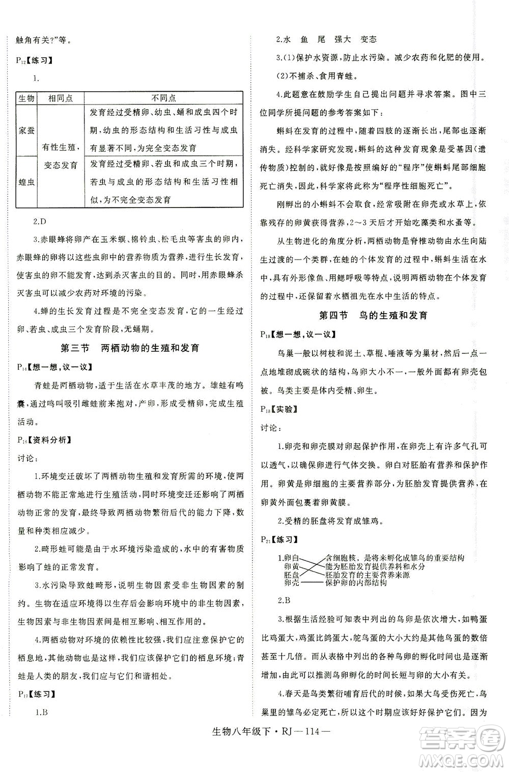 武漢出版社2021學(xué)練優(yōu)科學(xué)思維訓(xùn)練法生物八年級下冊RJ人教版答案