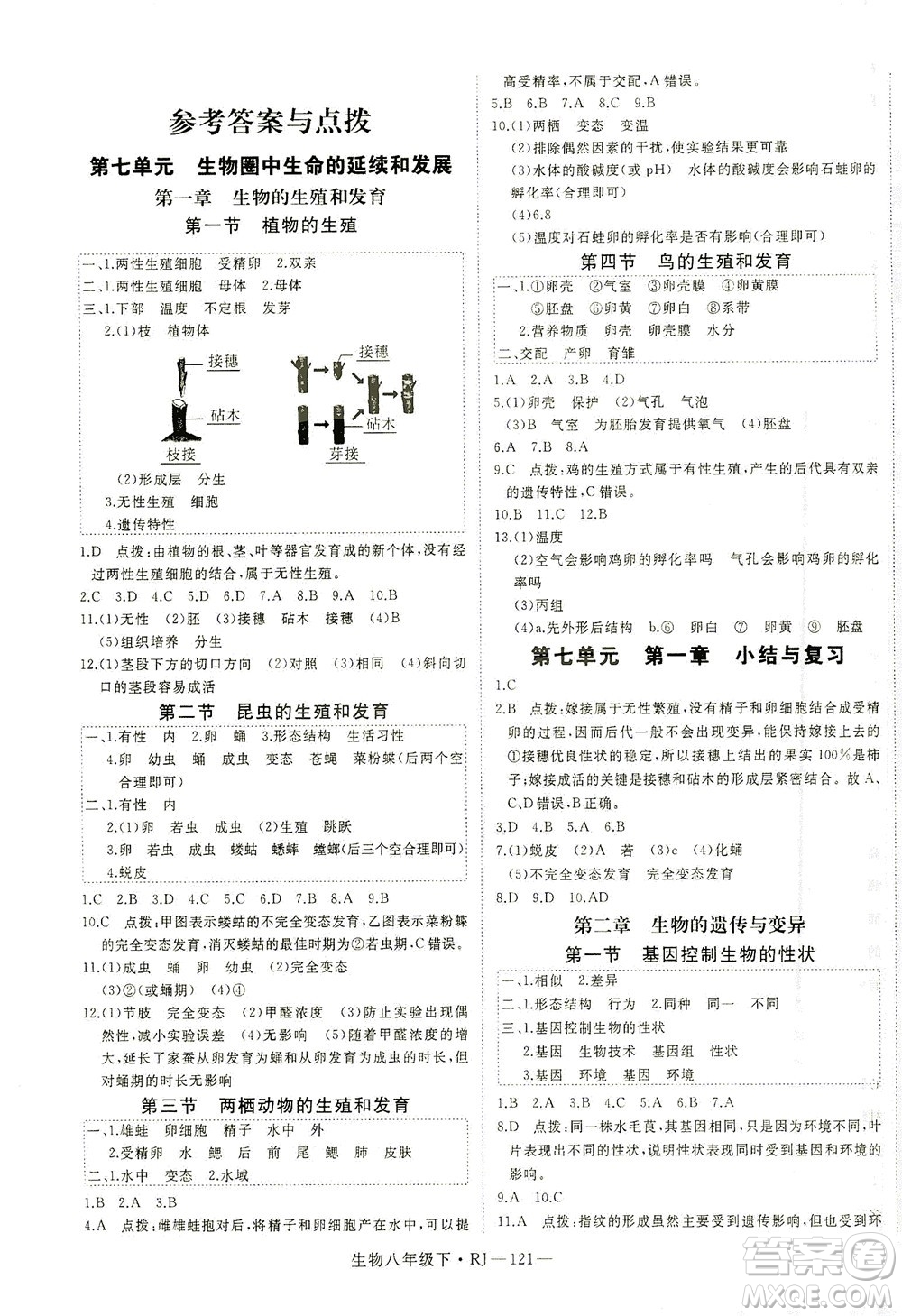 武漢出版社2021學(xué)練優(yōu)科學(xué)思維訓(xùn)練法生物八年級下冊RJ人教版答案