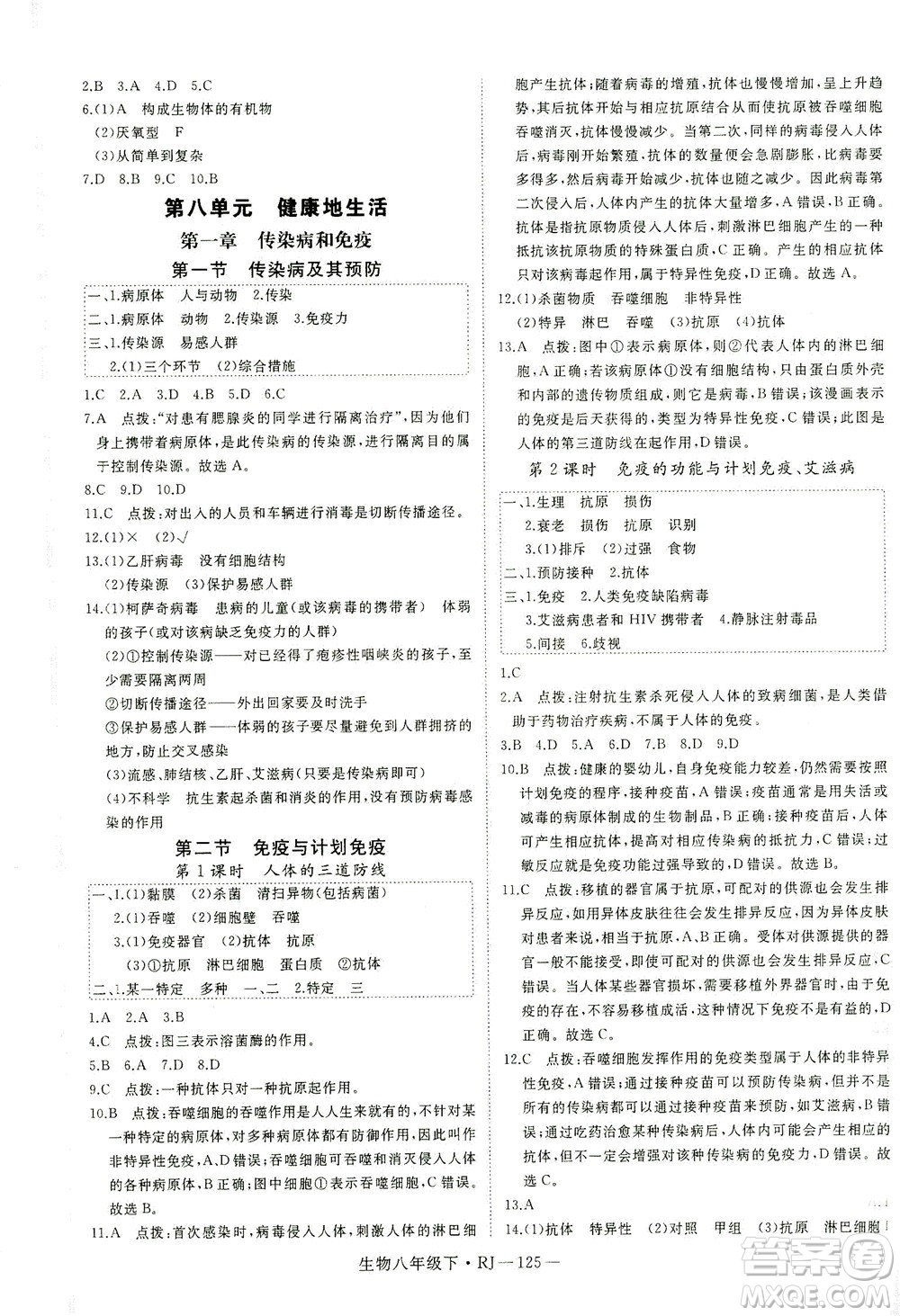 武漢出版社2021學(xué)練優(yōu)科學(xué)思維訓(xùn)練法生物八年級下冊RJ人教版答案