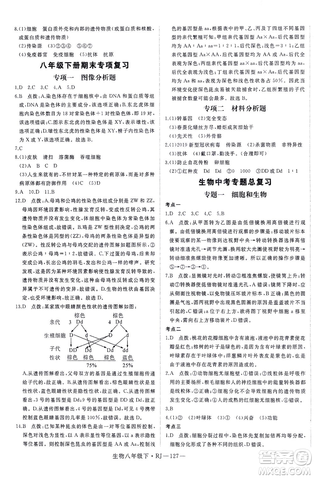 武漢出版社2021學(xué)練優(yōu)科學(xué)思維訓(xùn)練法生物八年級下冊RJ人教版答案