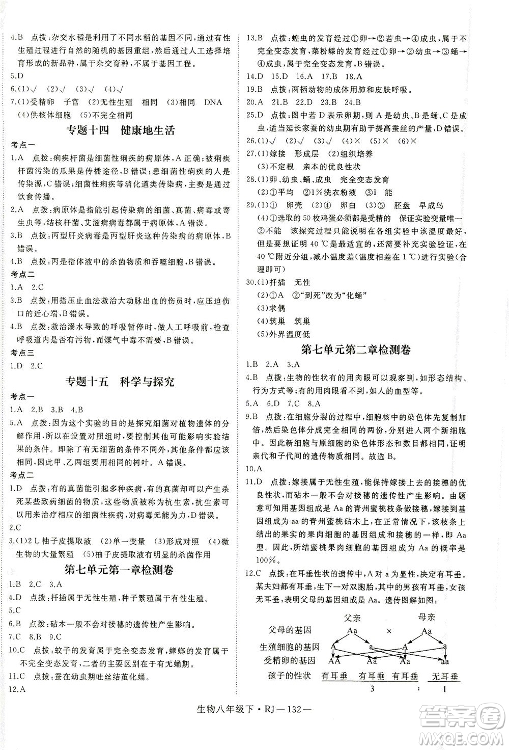 武漢出版社2021學(xué)練優(yōu)科學(xué)思維訓(xùn)練法生物八年級下冊RJ人教版答案