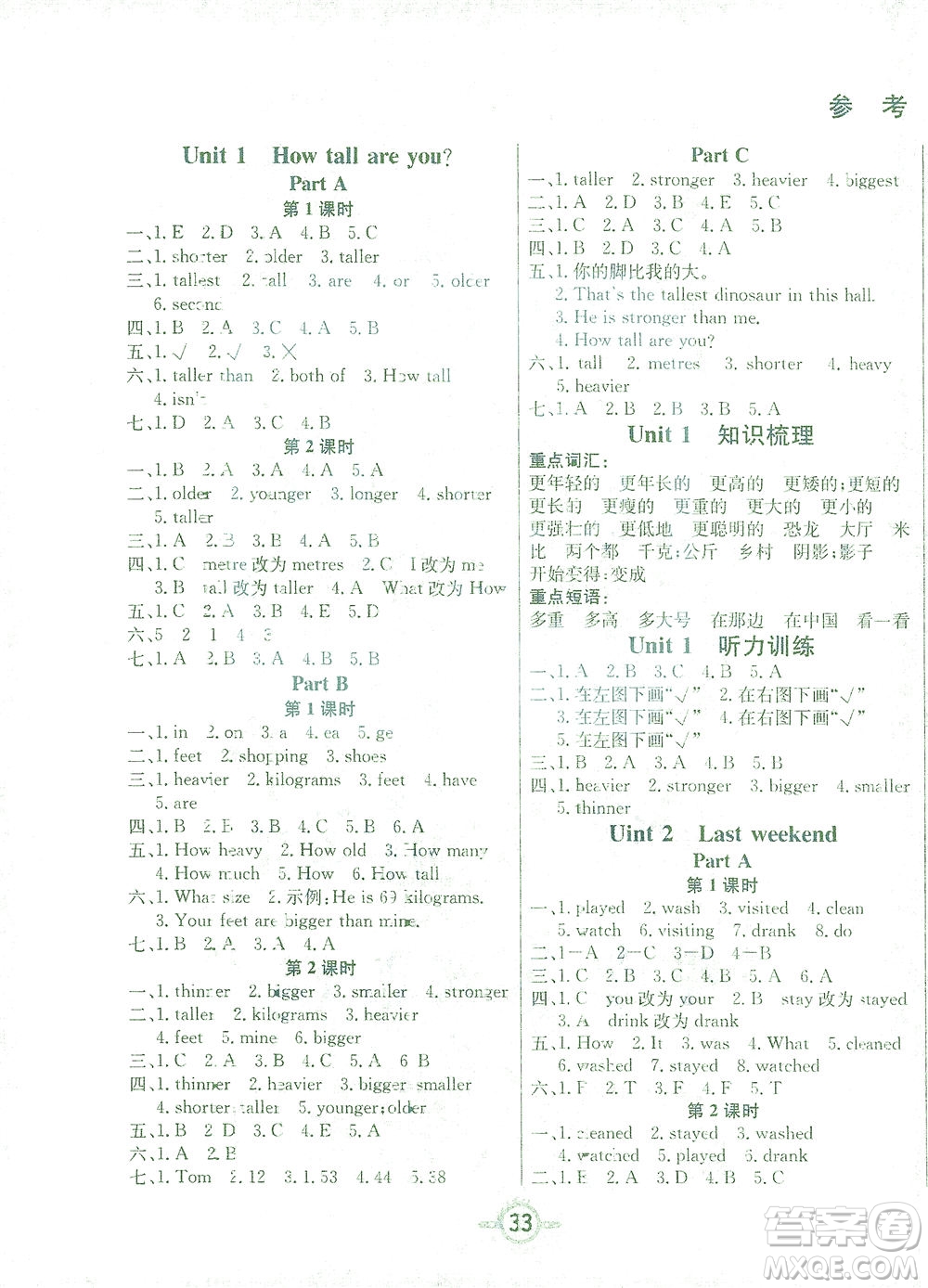 西安出版社2021創(chuàng)新課課練六年級英語下冊PEP版答案