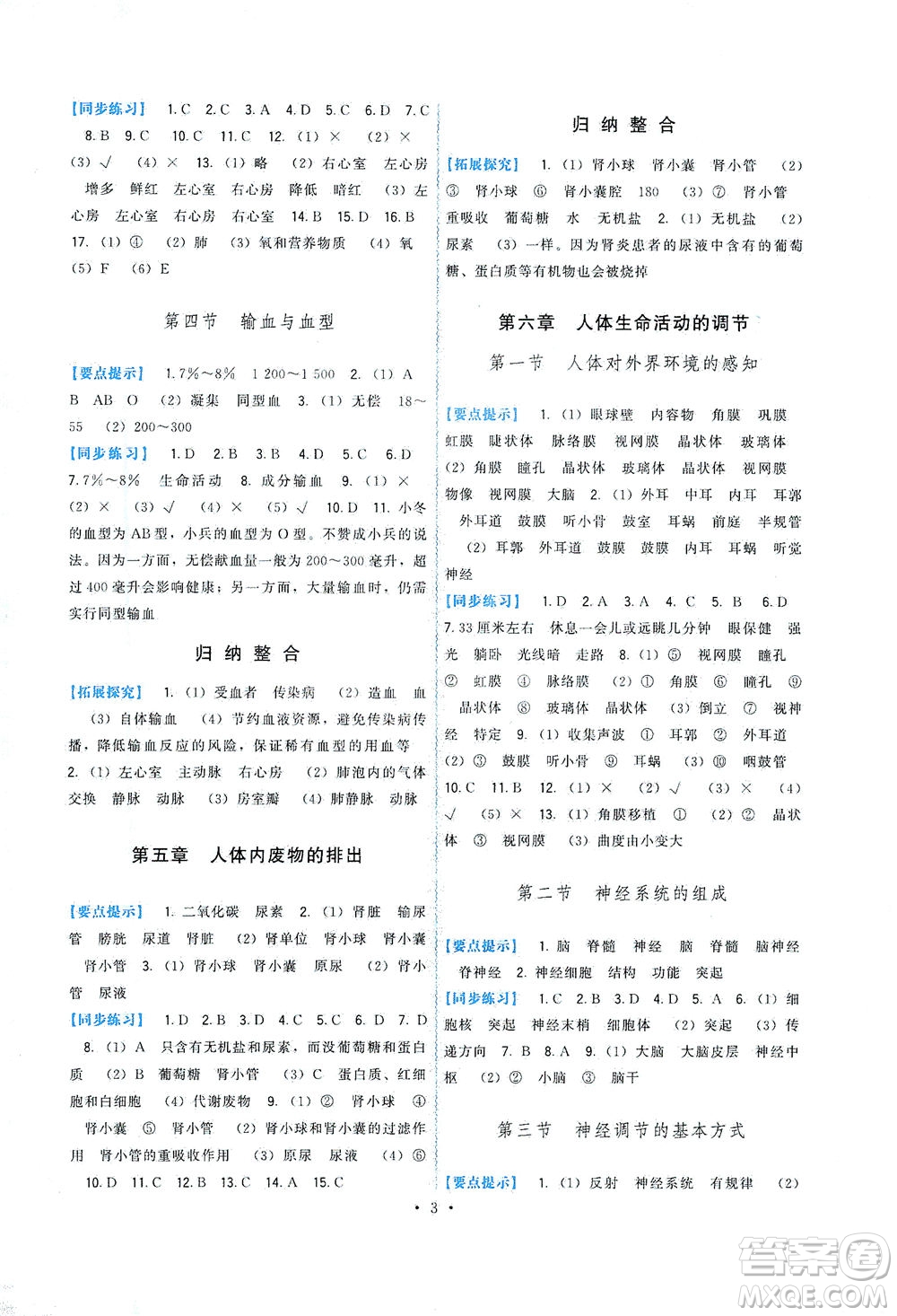 福建人民出版社2021頂尖課課練七年級(jí)生物下冊(cè)人教版答案