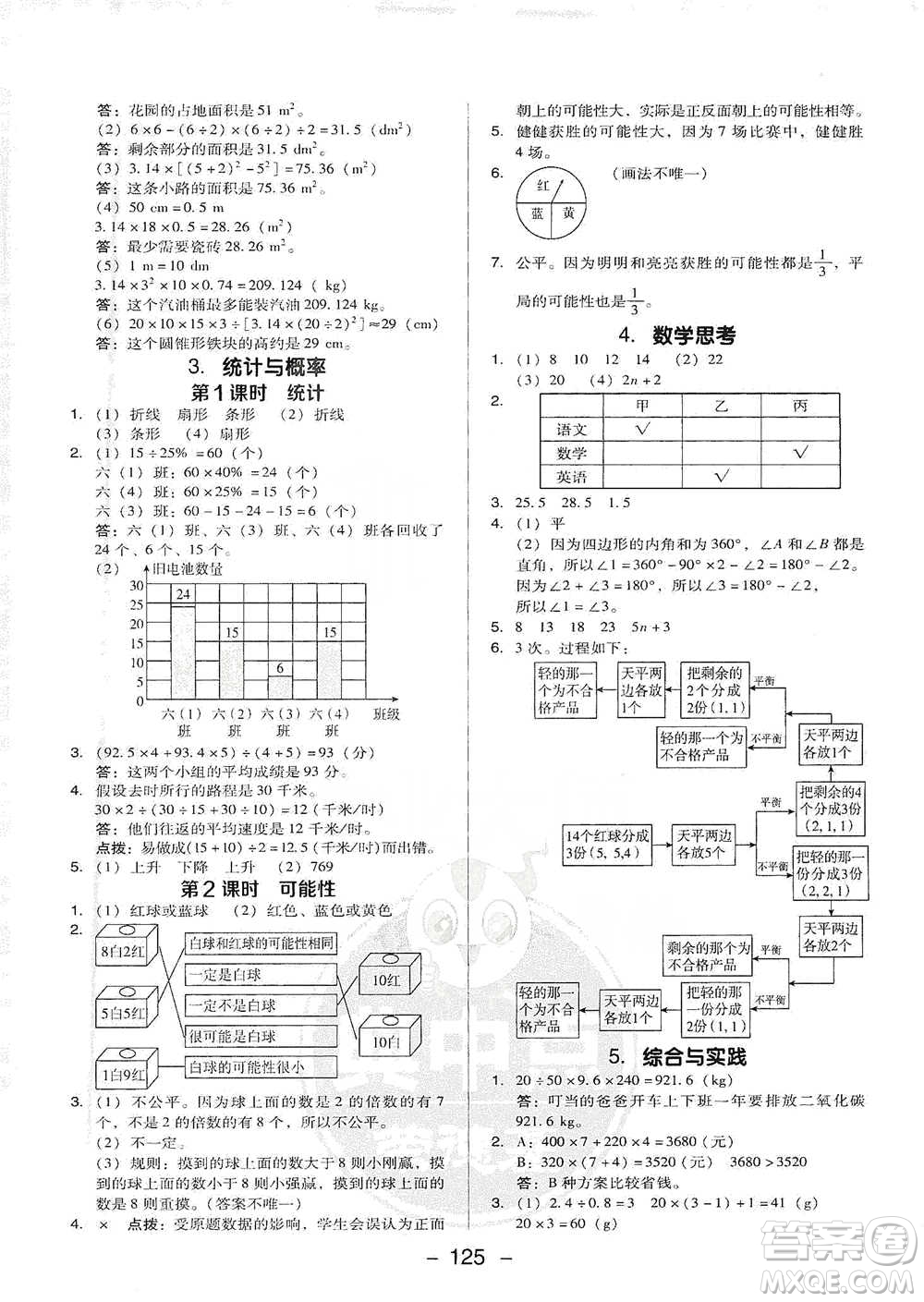 吉林教育出版社2021典中點六年級下冊數(shù)學人教版參考答案