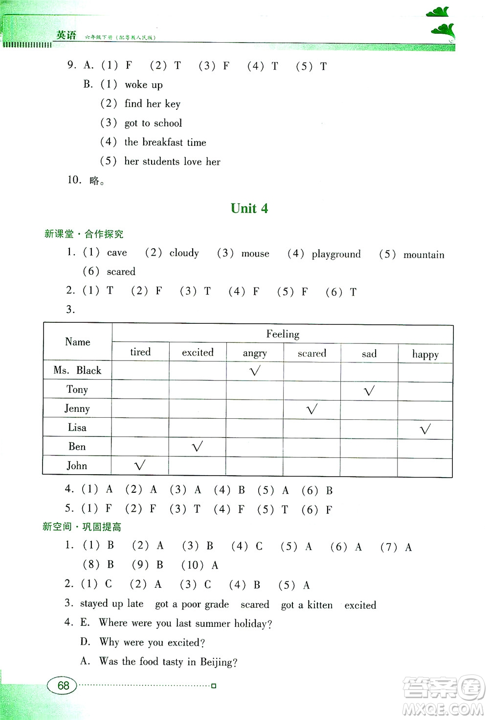 廣東教育出版社2021南方新課堂金牌學(xué)案英語六年級(jí)下冊粵教人民版答案
