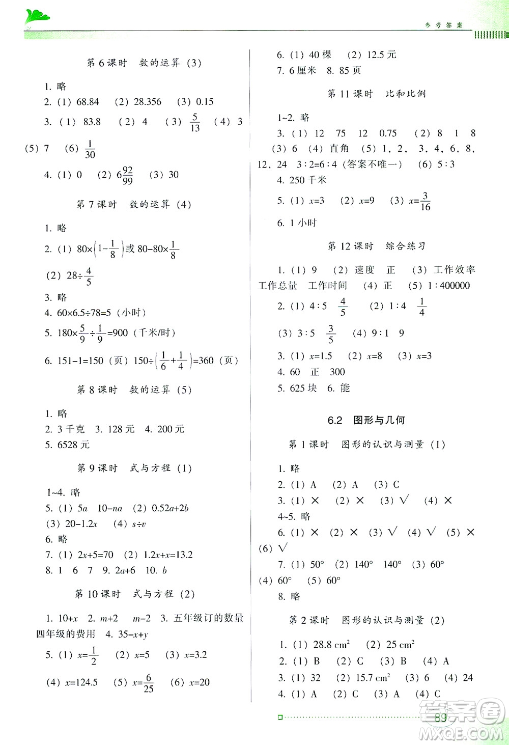 廣東教育出版社2021南方新課堂金牌學案數(shù)學六年級下冊人教版答案